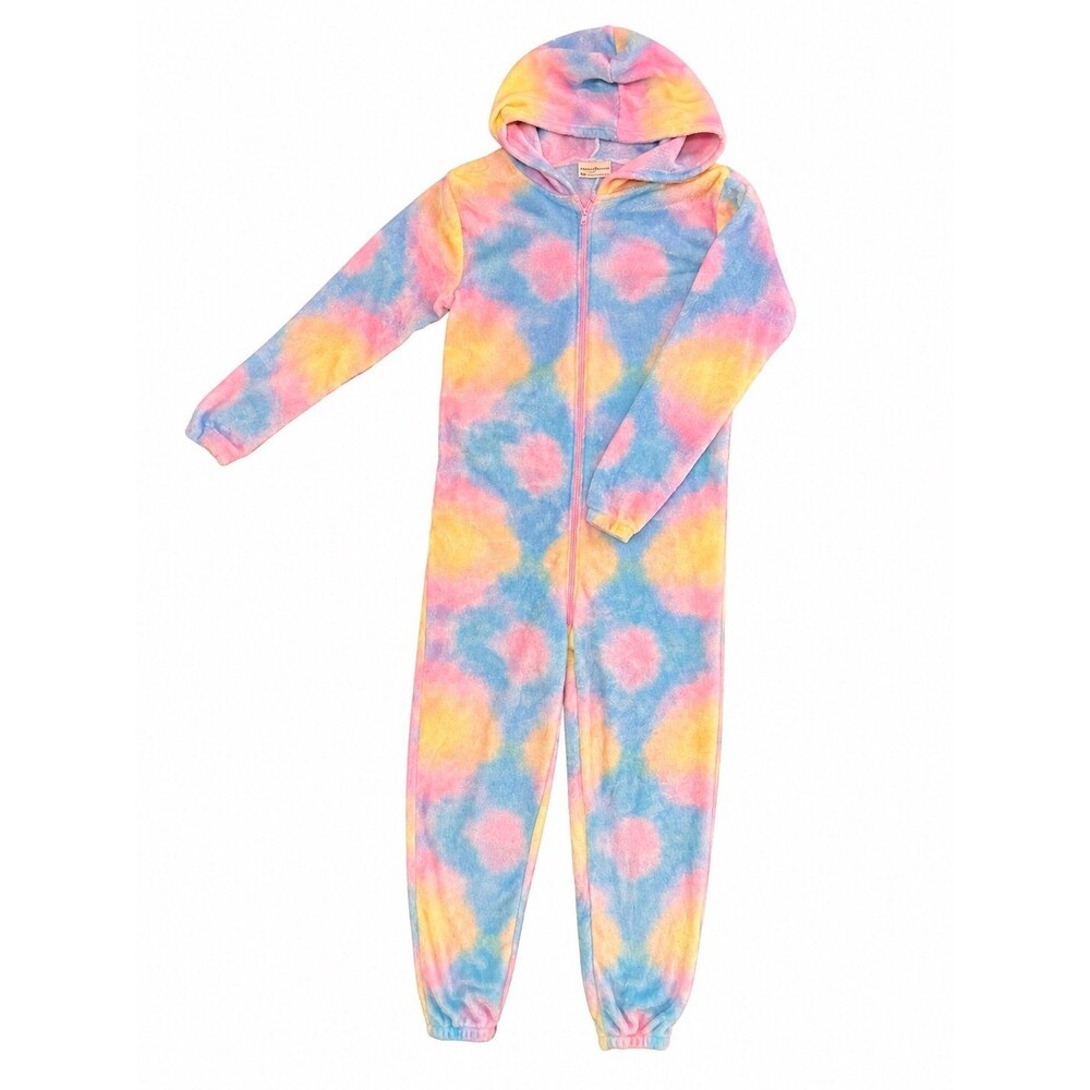 Bobbie Brooks Pastel Tie-Dye Plush Hooded One-Piece Pajamas – Women’s S/M